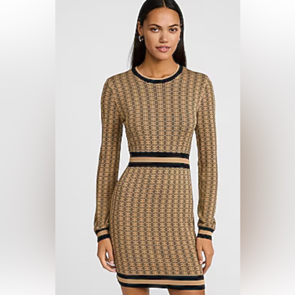 Elegant Tan and Black Knit Dress